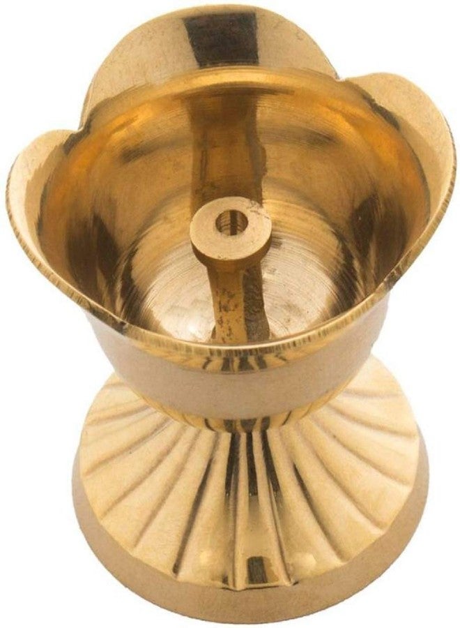 N M Z Brass Rose Shaped Diya Akhand Jyot Large Table Diya(Gold_2.6Inch X 2.6 Inch X 2.65 Inch) - Image 2